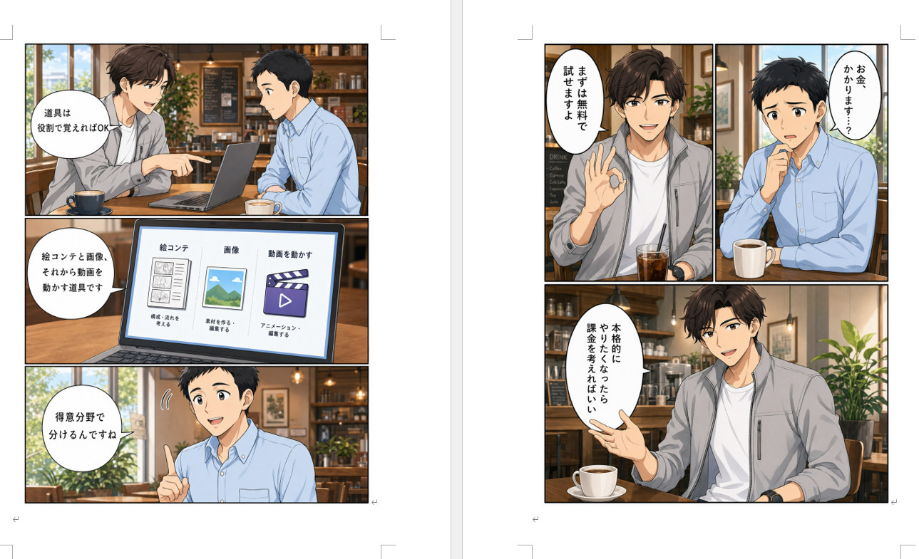 テキスト＋図解＋漫画の誌面サンプル