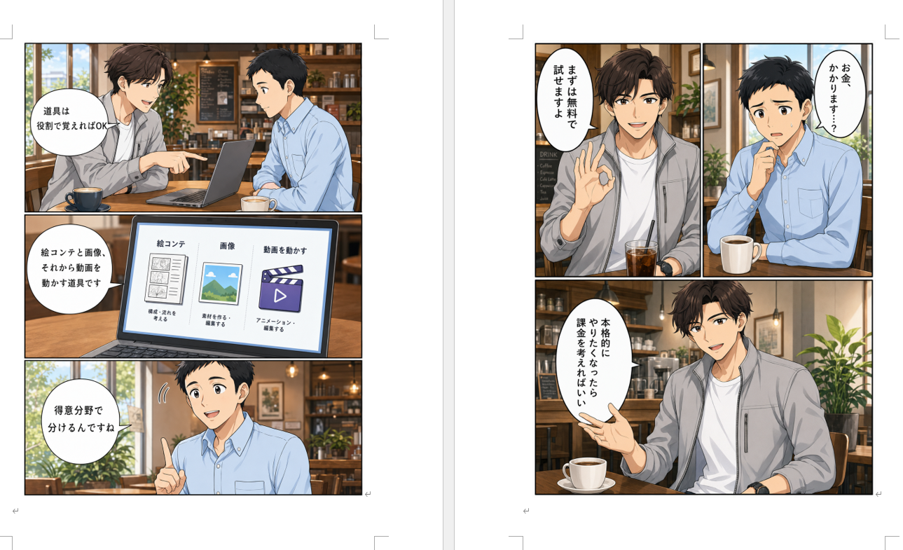 テキスト＋図解＋漫画の誌面サンプル